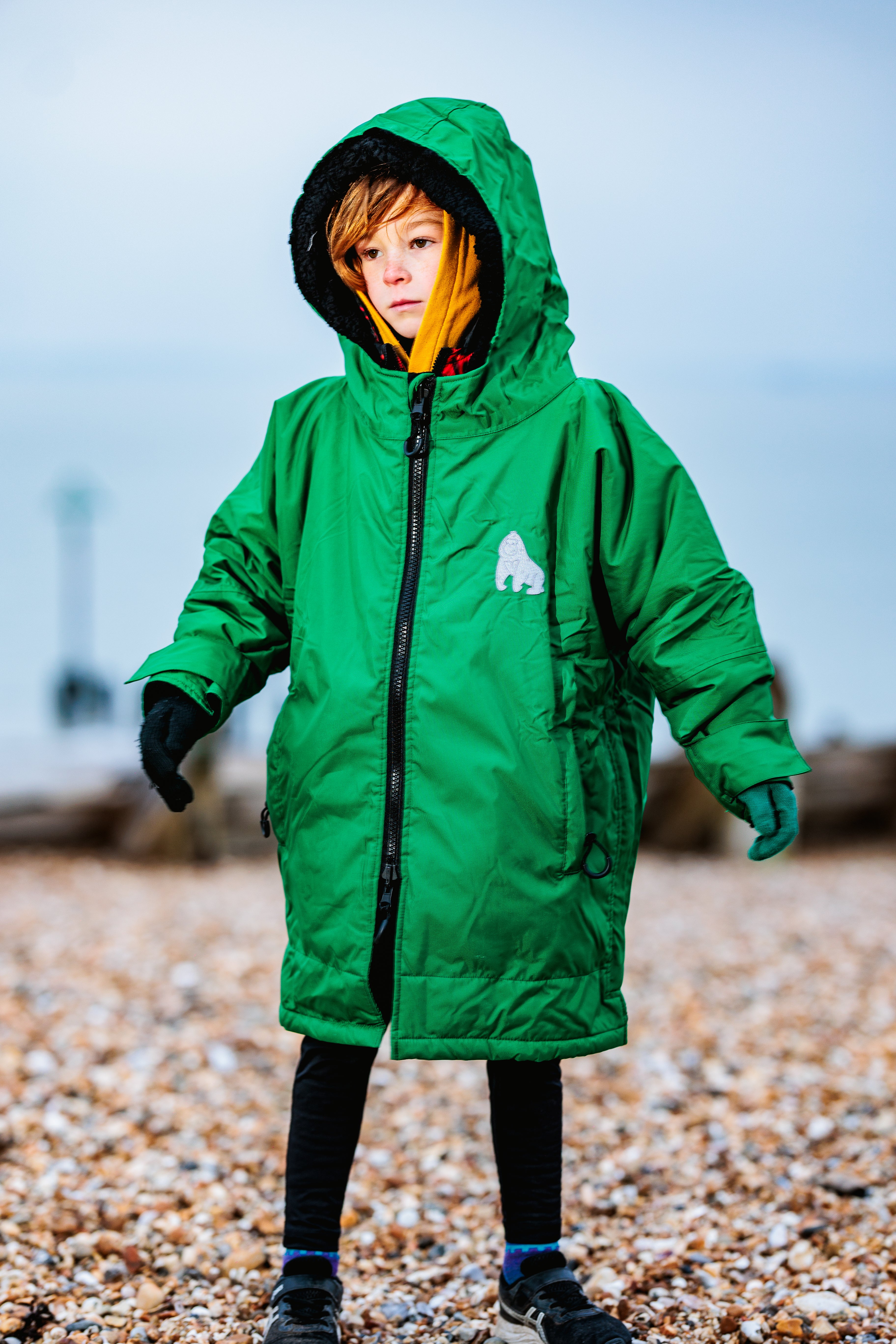 Full Zip ECO Waterproof Dry Changing Robe - Kids - Green (age 1 to 12)