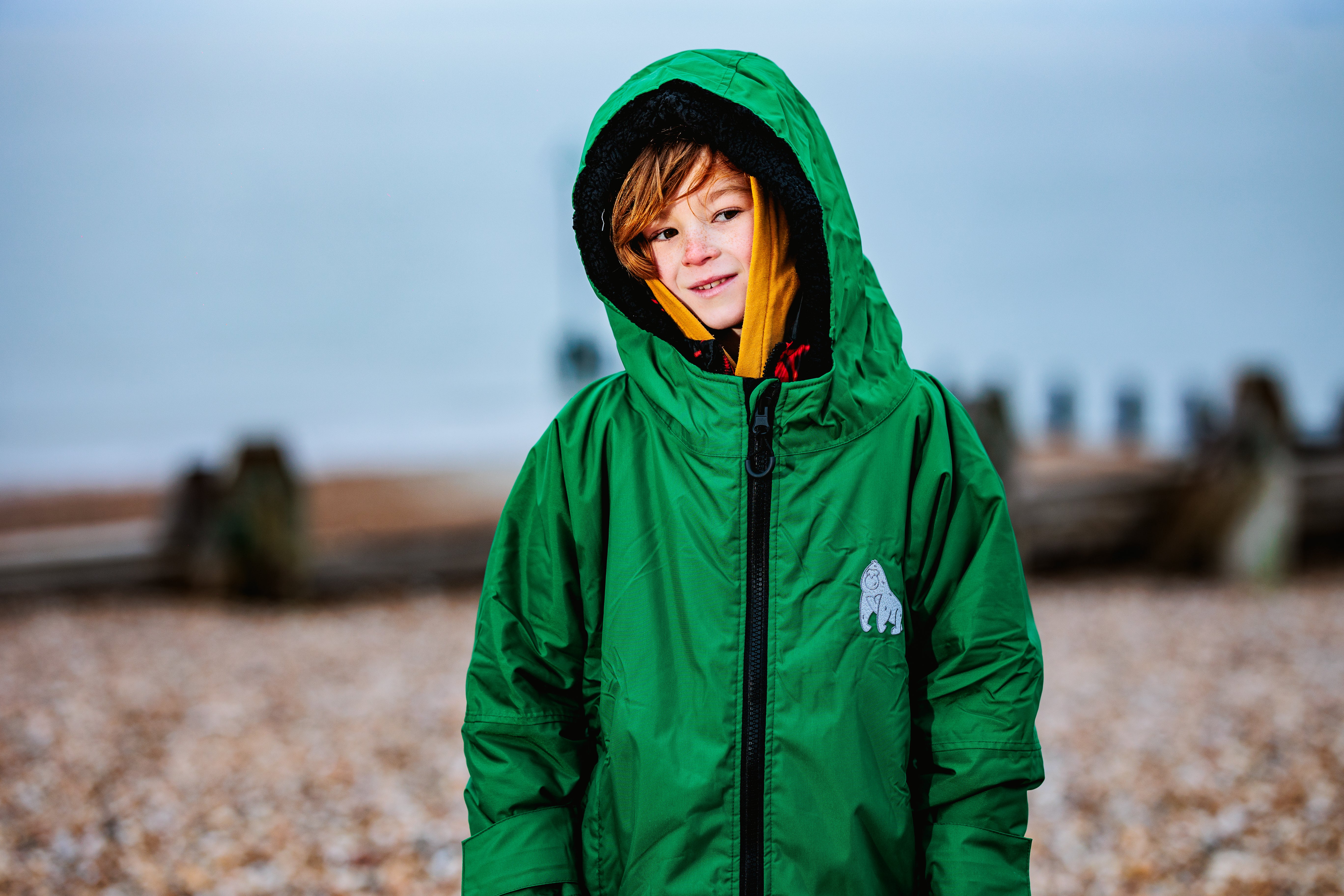Full Zip ECO Waterproof Dry Changing Robe - Kids - Green (age 1 to 12)