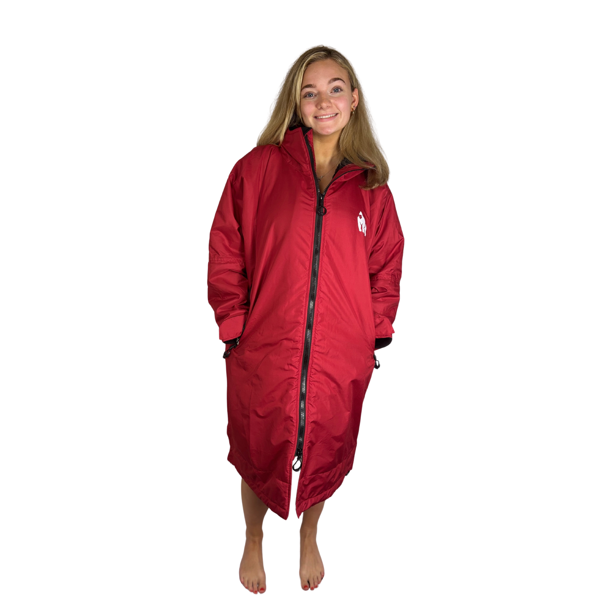 Full Zip ECO Recycled Waterproof Dry Changing Robe - Red - Adult  (S, M, L & XL)
