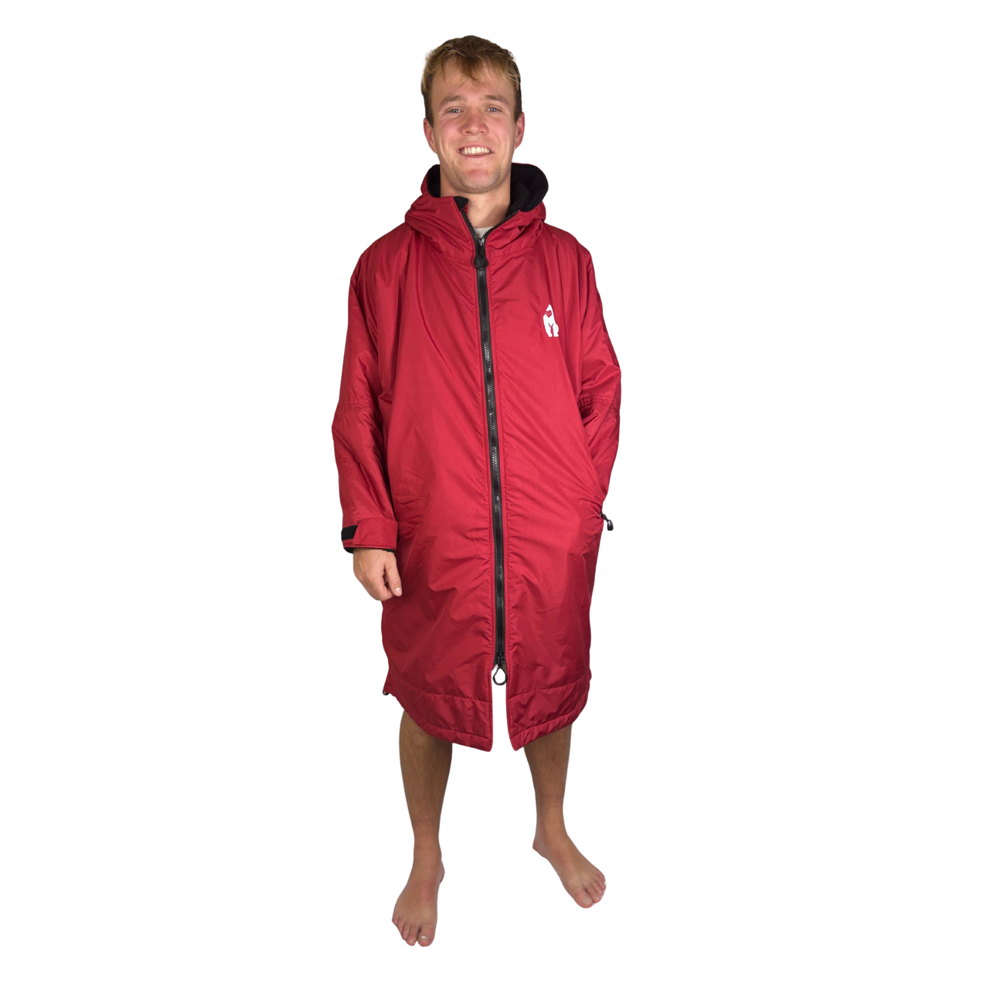 Full Zip ECO Recycled Waterproof Dry Changing Robe - Red - Adult  (S, M, L & XL)