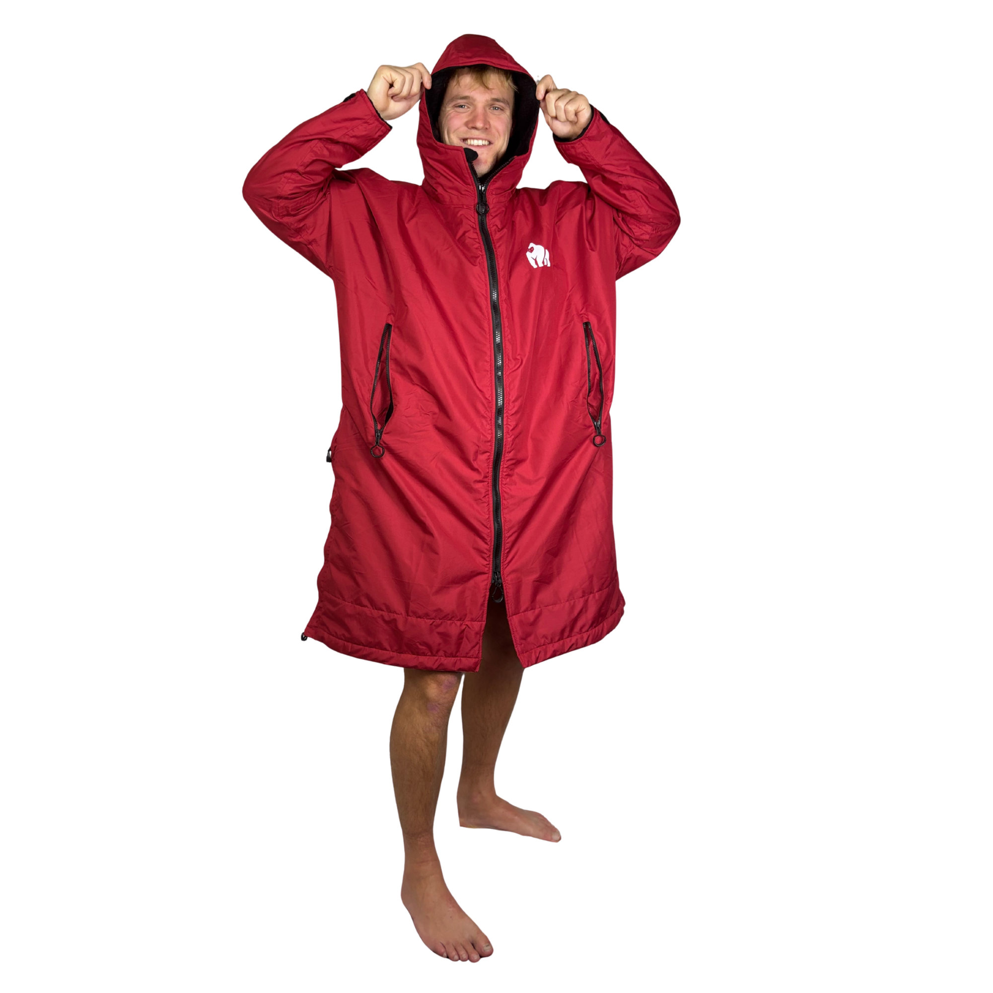 Full Zip ECO Recycled Waterproof Dry Changing Robe - Red - Adult  (S, M, L & XL)