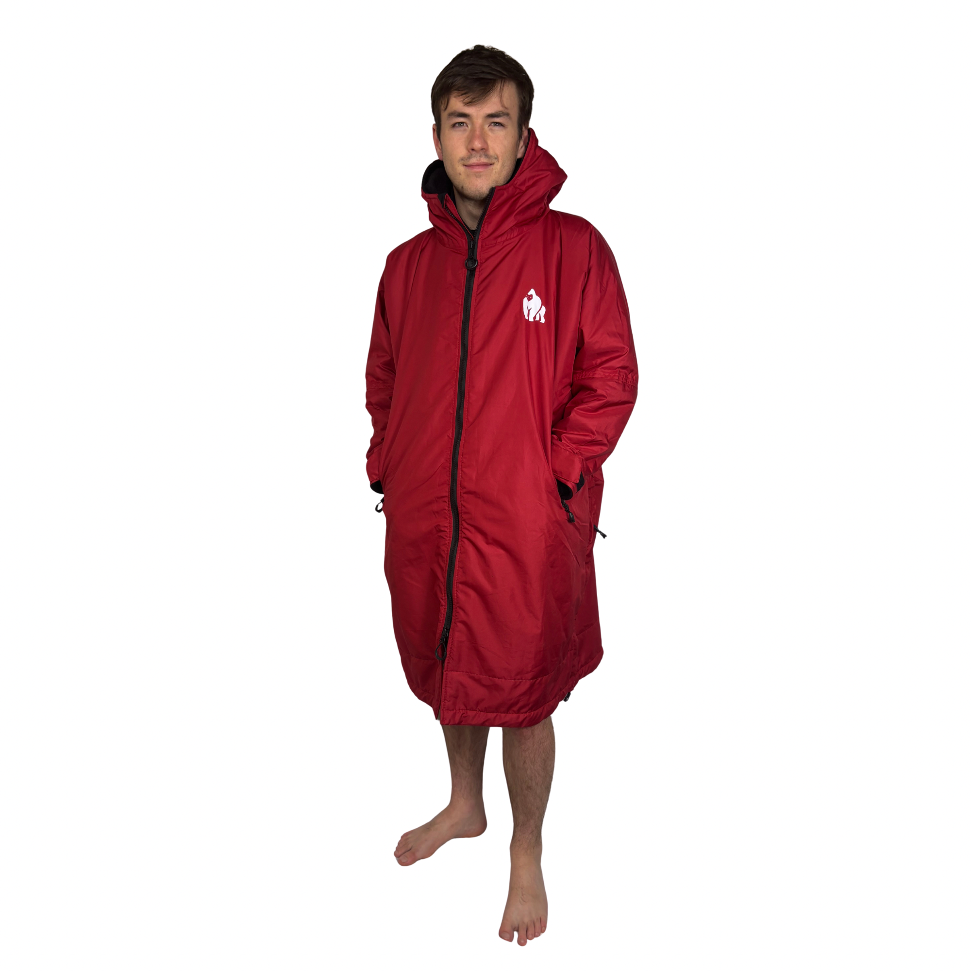 Full Zip ECO Recycled Waterproof Dry Changing Robe - Red - Adult  (S, M, L & XL)