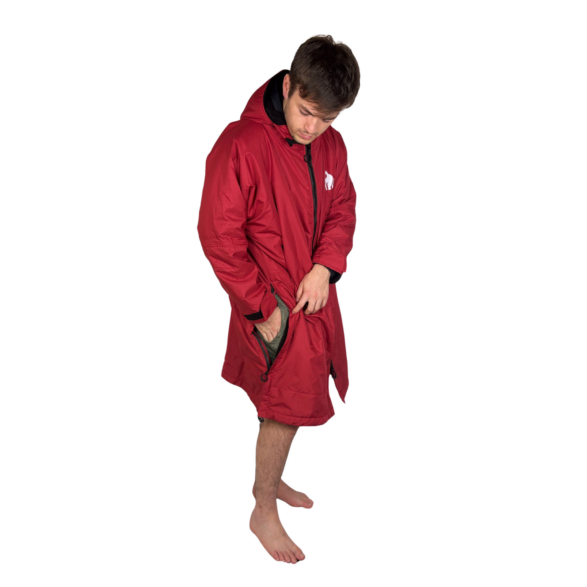 Full Zip ECO Recycled Waterproof Dry Changing Robe - Red - Adult  (S, M, L & XL)