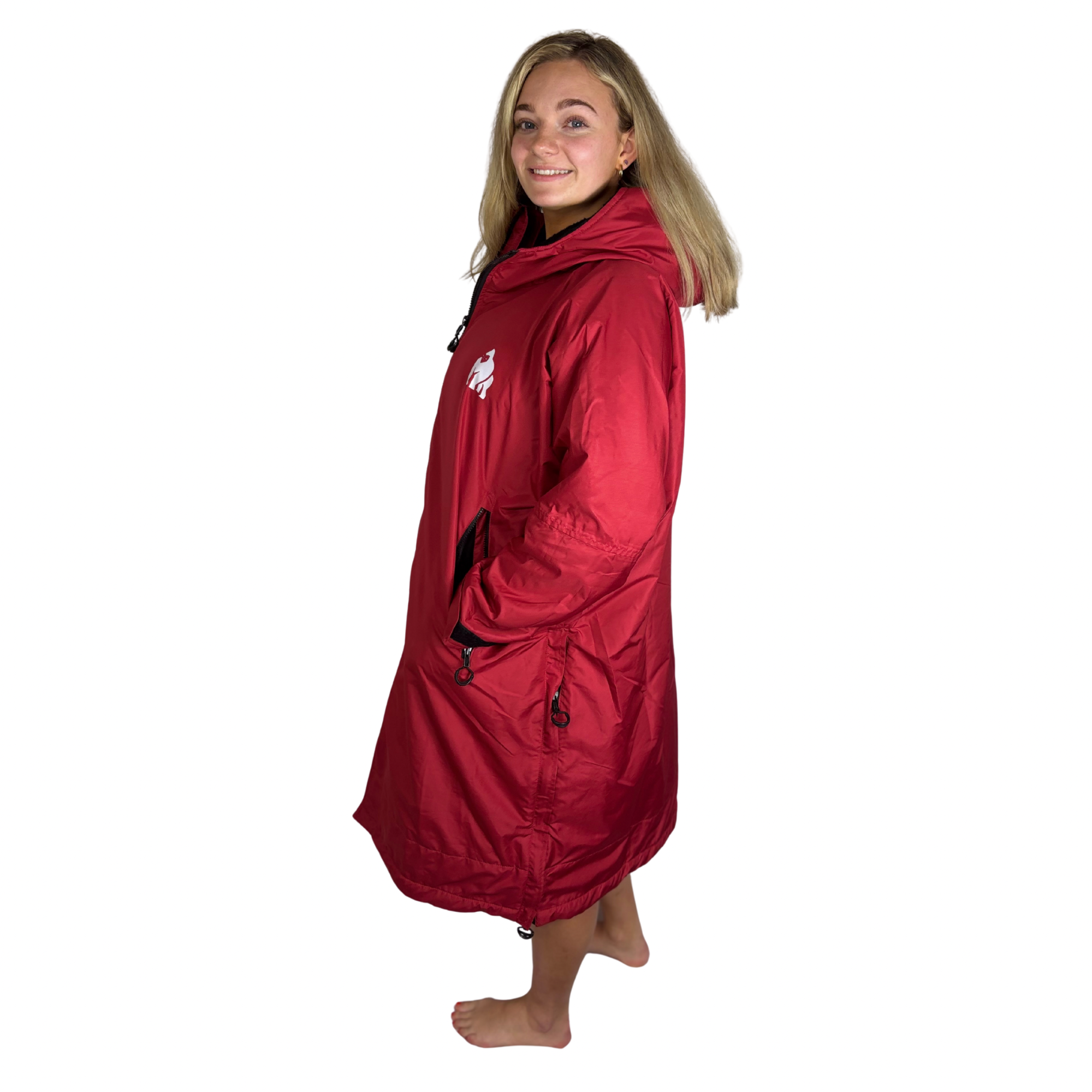 Full Zip ECO Recycled Waterproof Dry Changing Robe - Red - Adult  (S, M, L & XL)