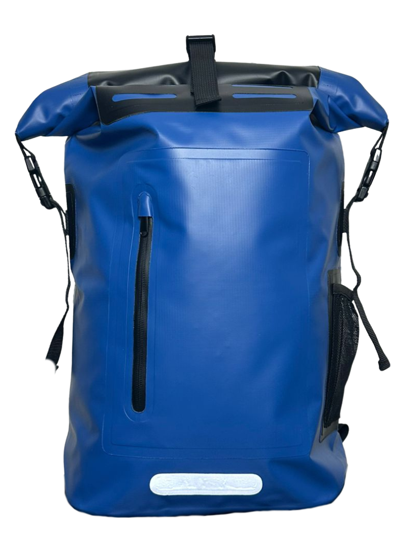 Blue 35L waterproof roll top dry bag backpack for swimming and beach and everyday use 