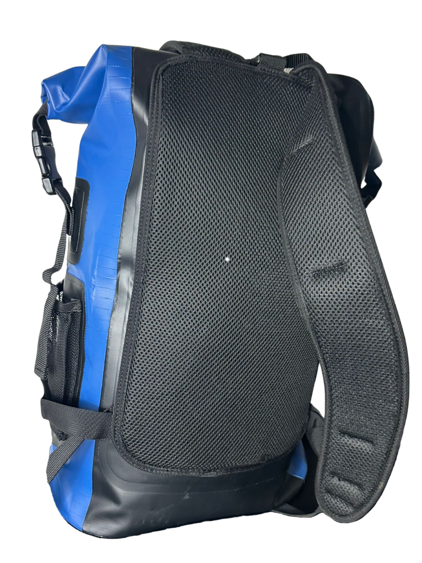 Blue 35L waterproof roll top dry bag backpack for swimming and beach and everyday use 