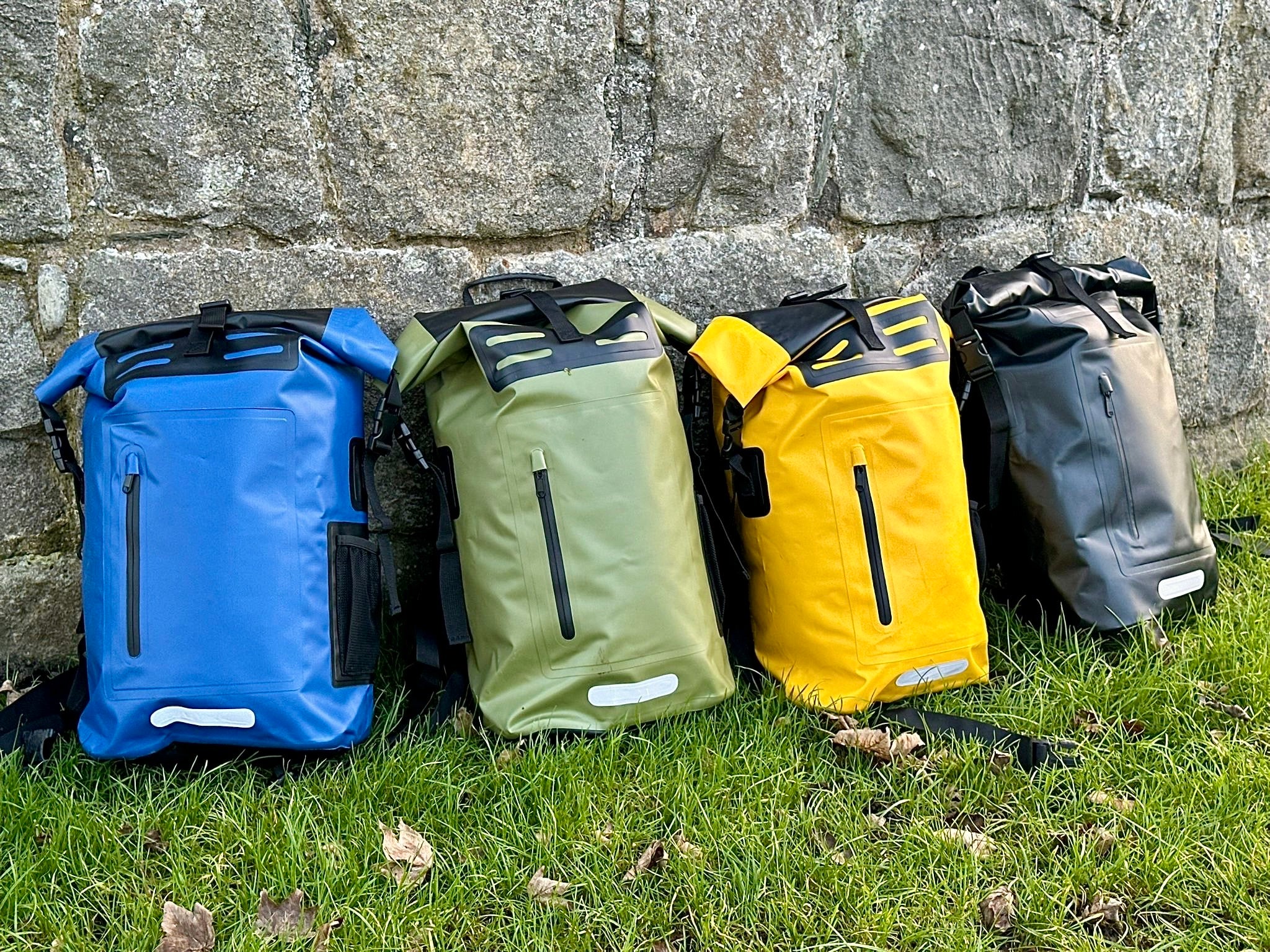 Blue 35L waterproof roll top dry bag backpack for swimming and beach and everyday use 