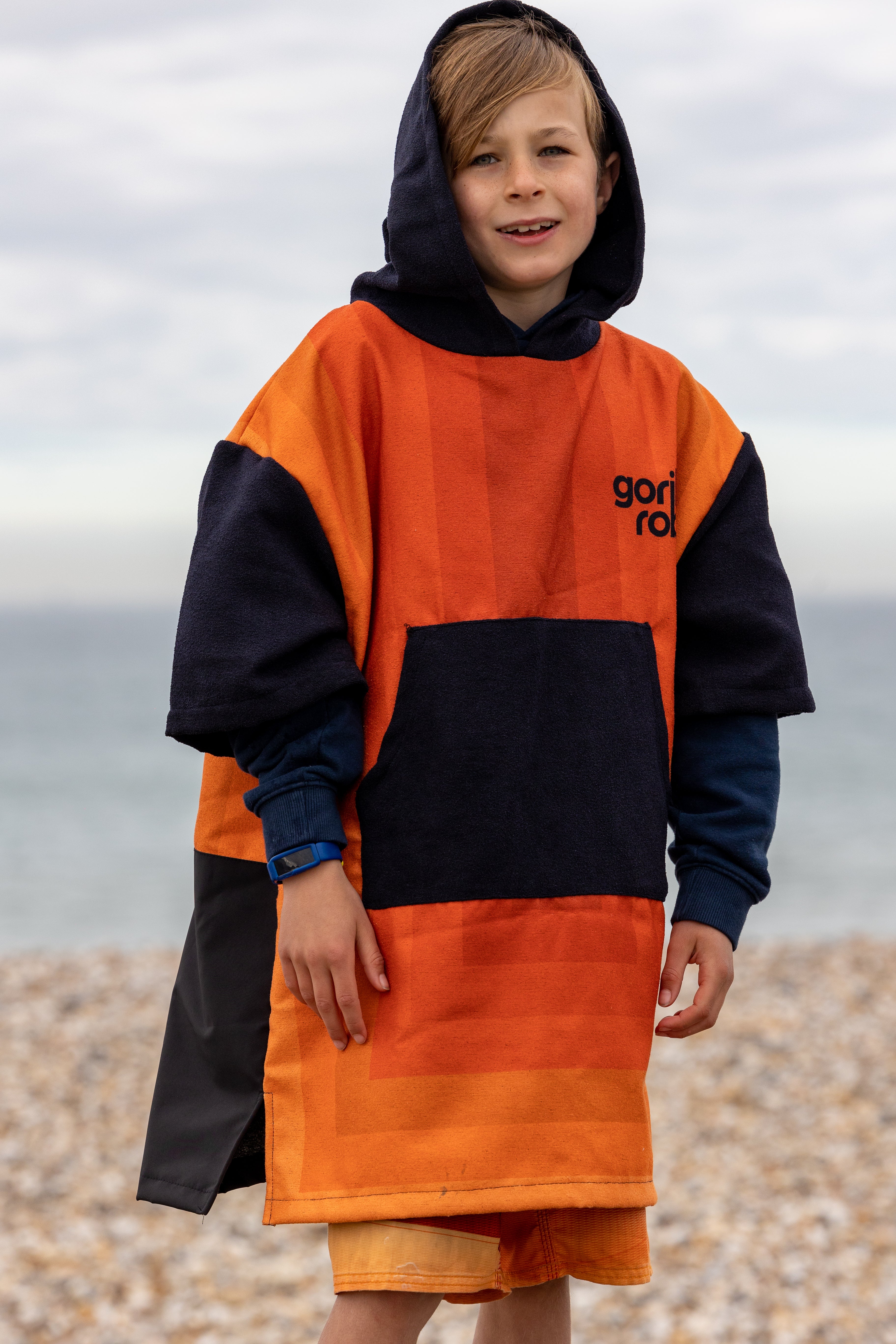 Kids ECO Recycled Changing Robe Poncho Orange (Age 1-12)