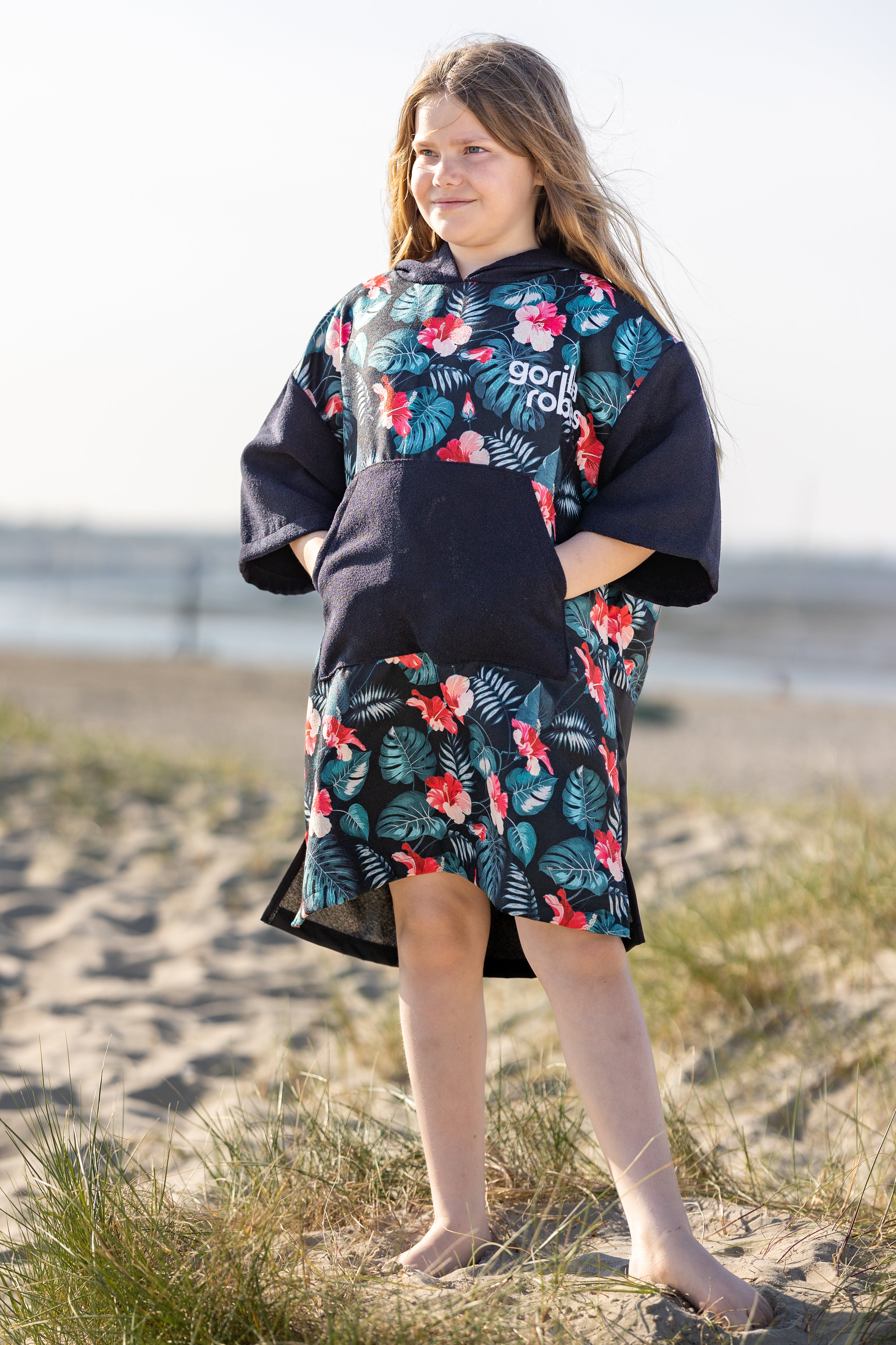 Kids ECO Recycled Changing Robe Poncho Flowers (Age 1-12)