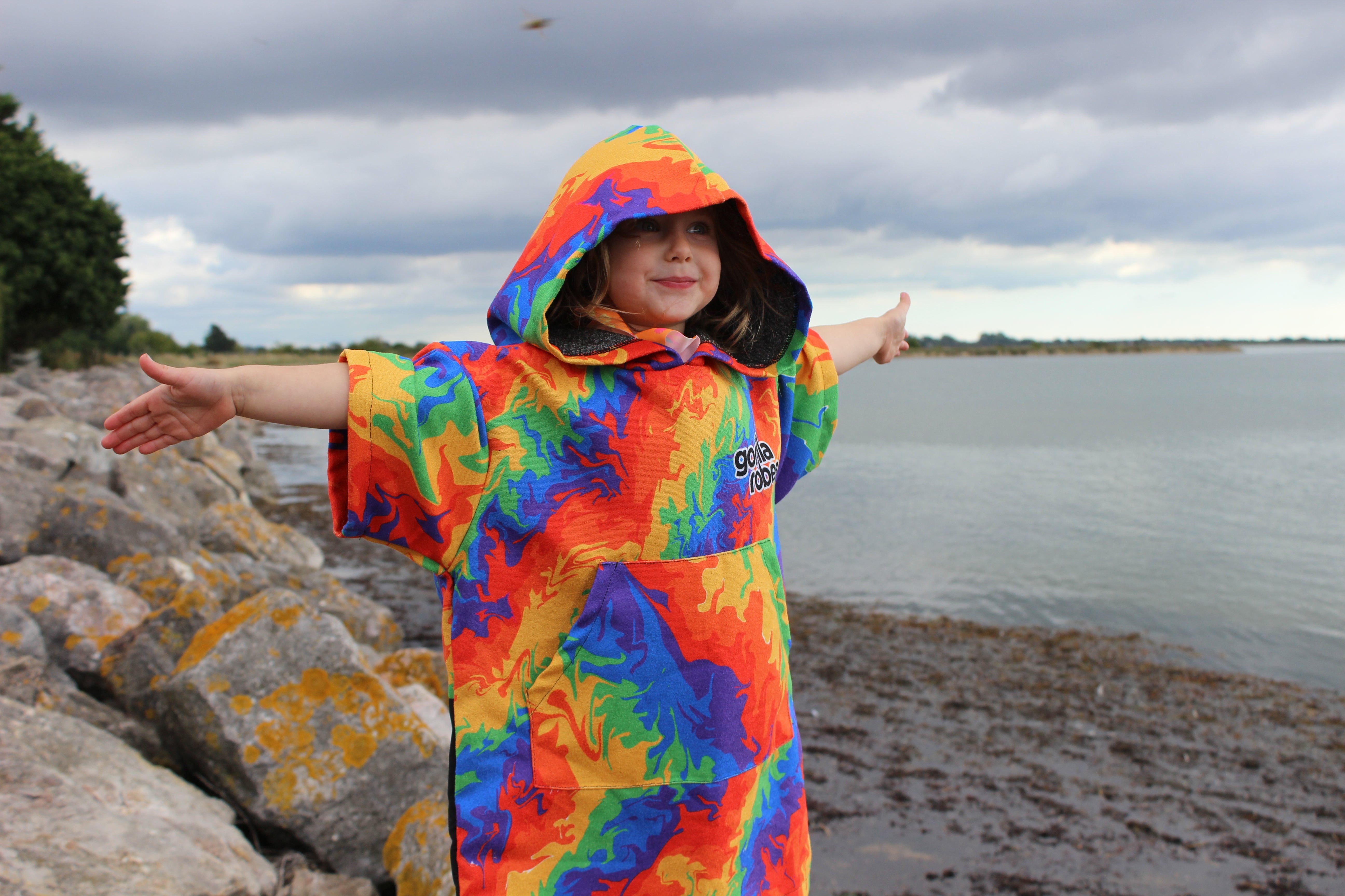 Kid's ECO Recycled Changing Robe Poncho Rainbow (Age 1-12)